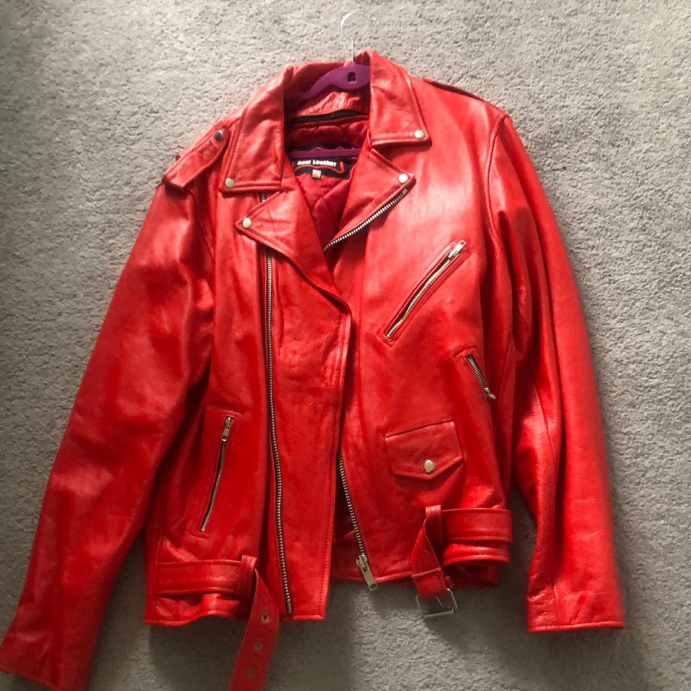 Red leather biker jacket